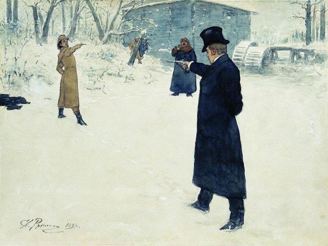 Duell zwischen Eugen Onegin und Vladimir Lenskij | Illustration des russischen Malers Ilya Repin 